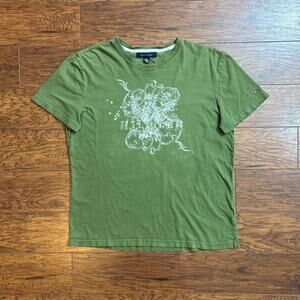 2000s Tommy Hilfiger Custom Fit Green Y2K Eagle Design Graphic T-Shirt Size L